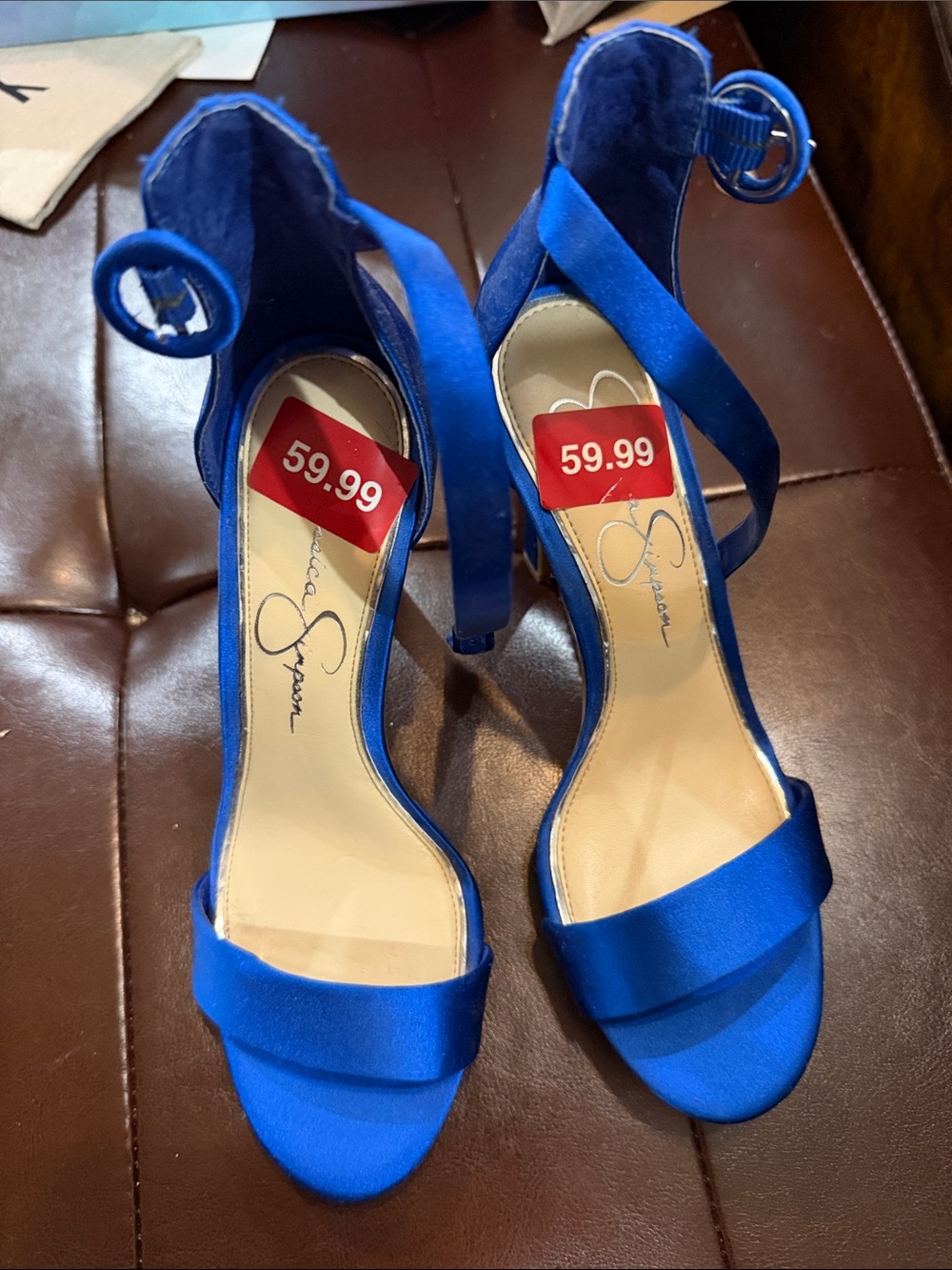 Jessica Simpson Royal Blue Satin Open-Toe Ankle Strap Heels